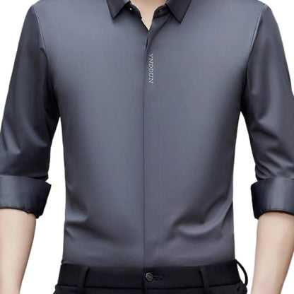 Herren Bluse Langarm Elegant Modern Stehkragen Qualität