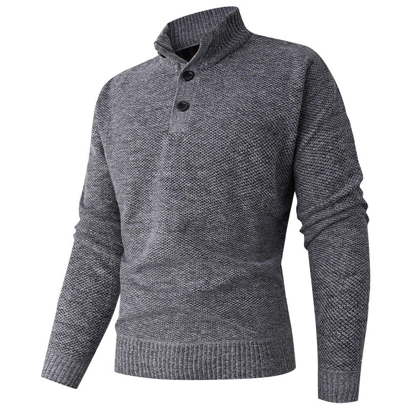 Herren Strickpullover Hochkragen Knopfverschluss Modern