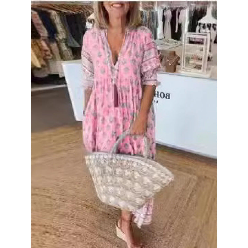 Boho-Kleid Damen Geflochtene Schnürung Handgefertigt Ethno-Stil