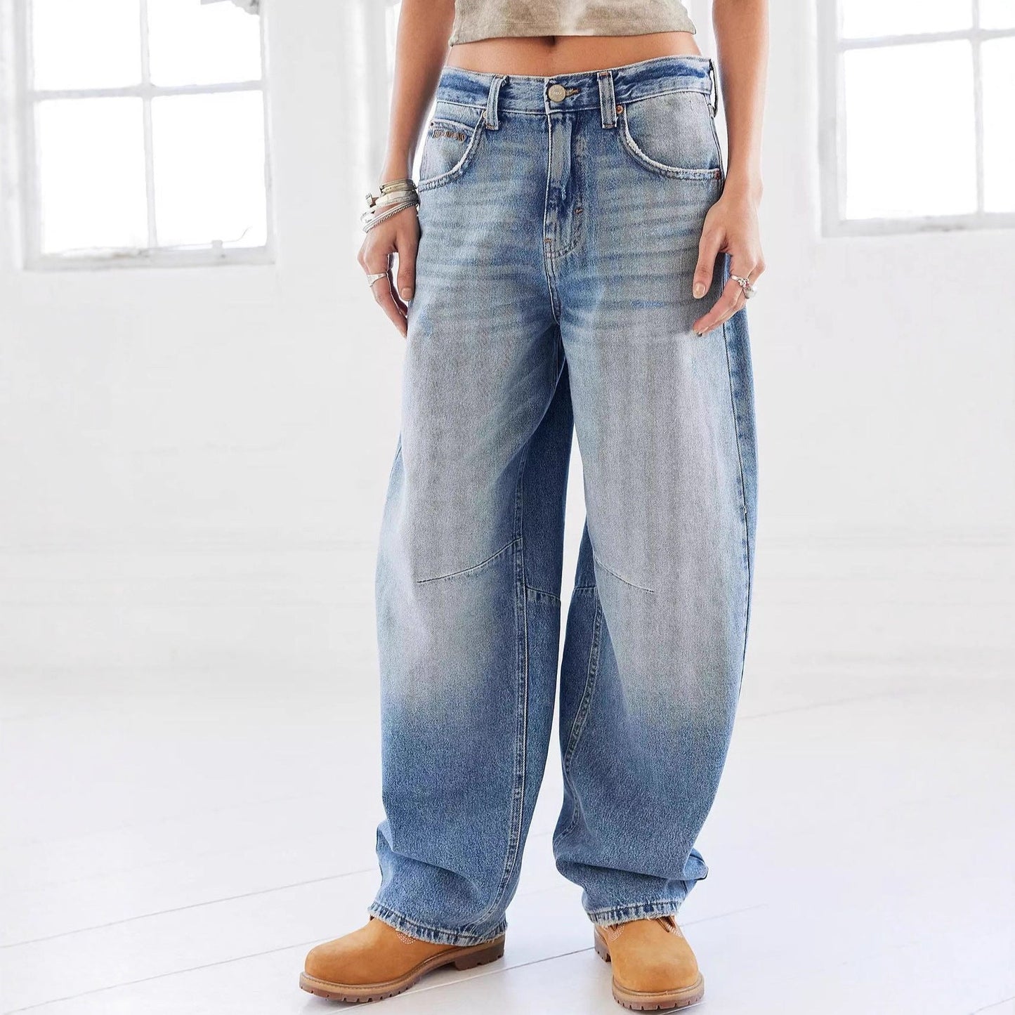 Damen Jeans Weite Vintage Style Blau