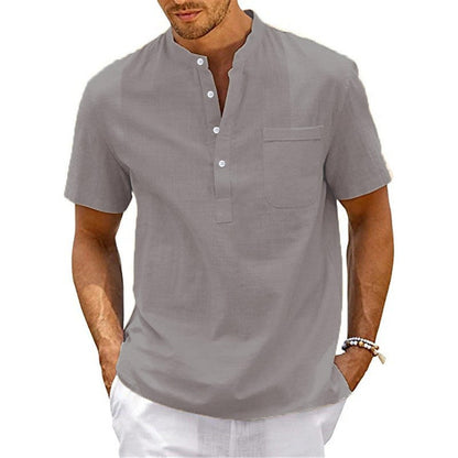 Herren Hemd Kurzarm Modern Henley Kragen mit Brusttasche