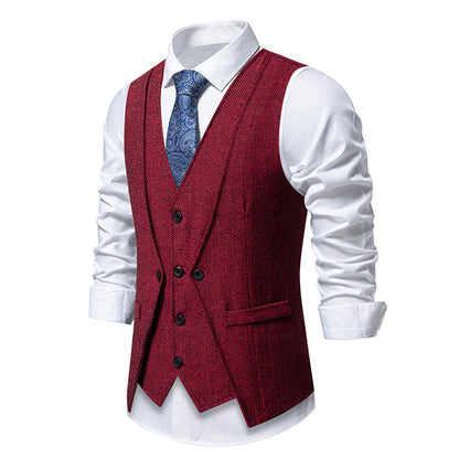 Herren Anzugweste Elegante Herringbone Optik Mit Taschen