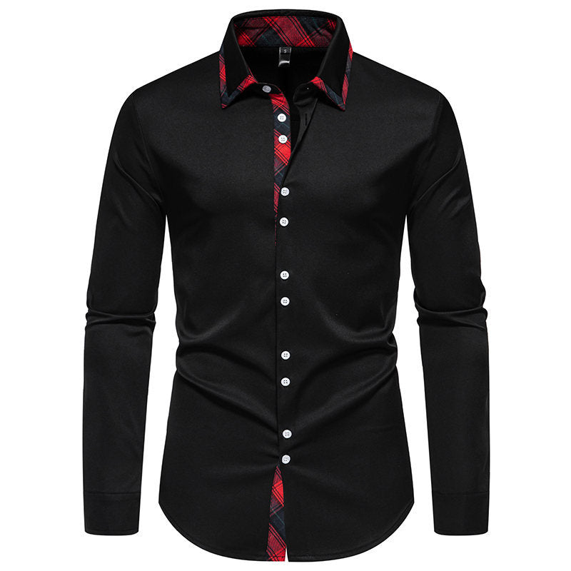 Herren Langarmhemd Karo Kragen Modern Elegant