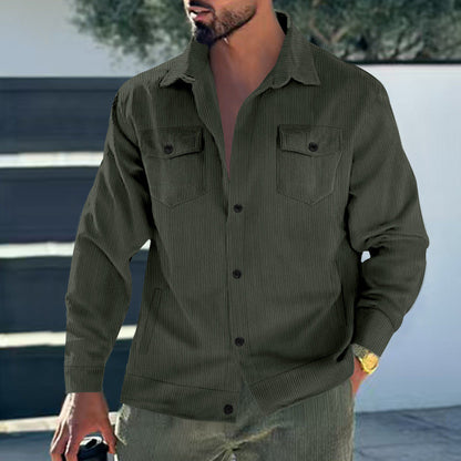 Herren Cordjacke Lederoptik Praktisch Mit Brusttaschen - BerlinGlamour