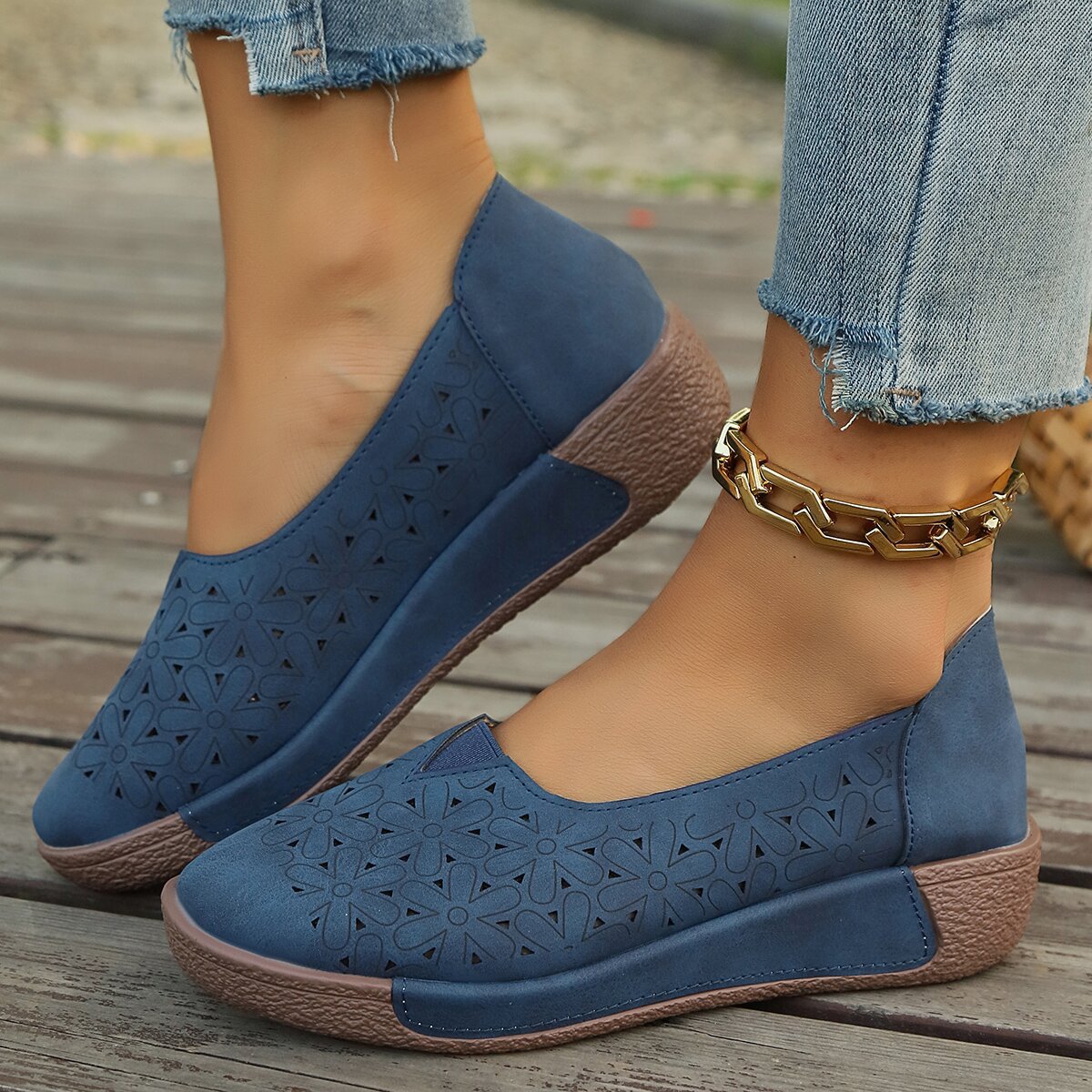 Damen Slip-On Schuhe Bequem Floralmuster Frauen Schuhe