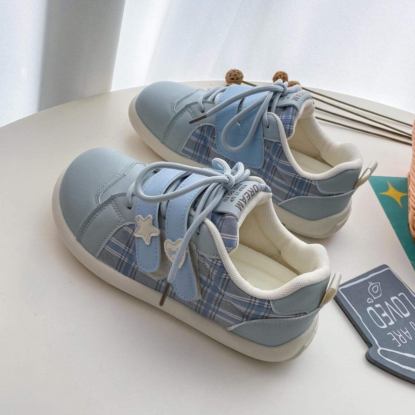 Damen Sneaker Karomuster Weich mit Klettverschluss