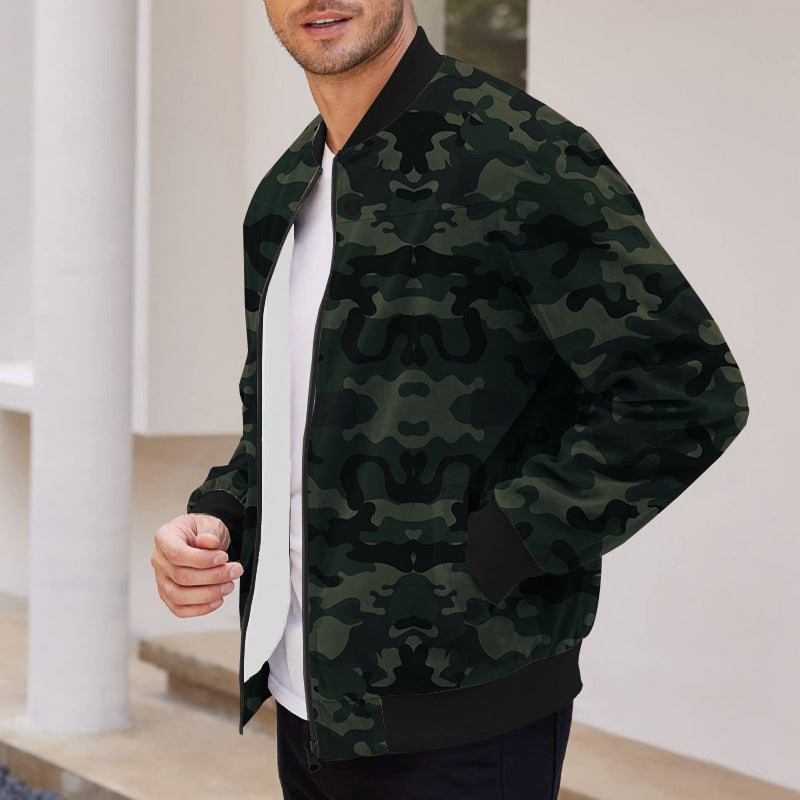 Herren Bomberjacke Camouflage Lässig Reißverschluss Taschen