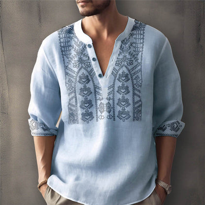 Herren Leinenhemd Traditionelles Handstickdesign Elegent