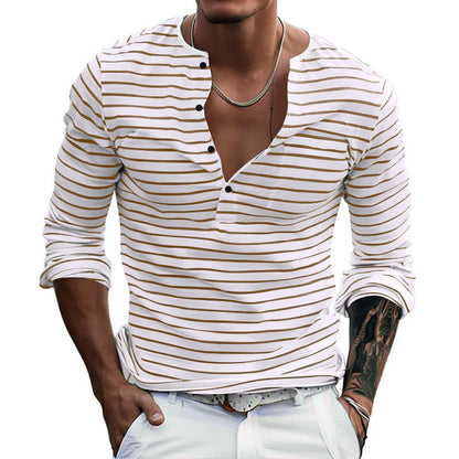 Herren Henley-Shirt Langarm Streifenmuster Klassisch