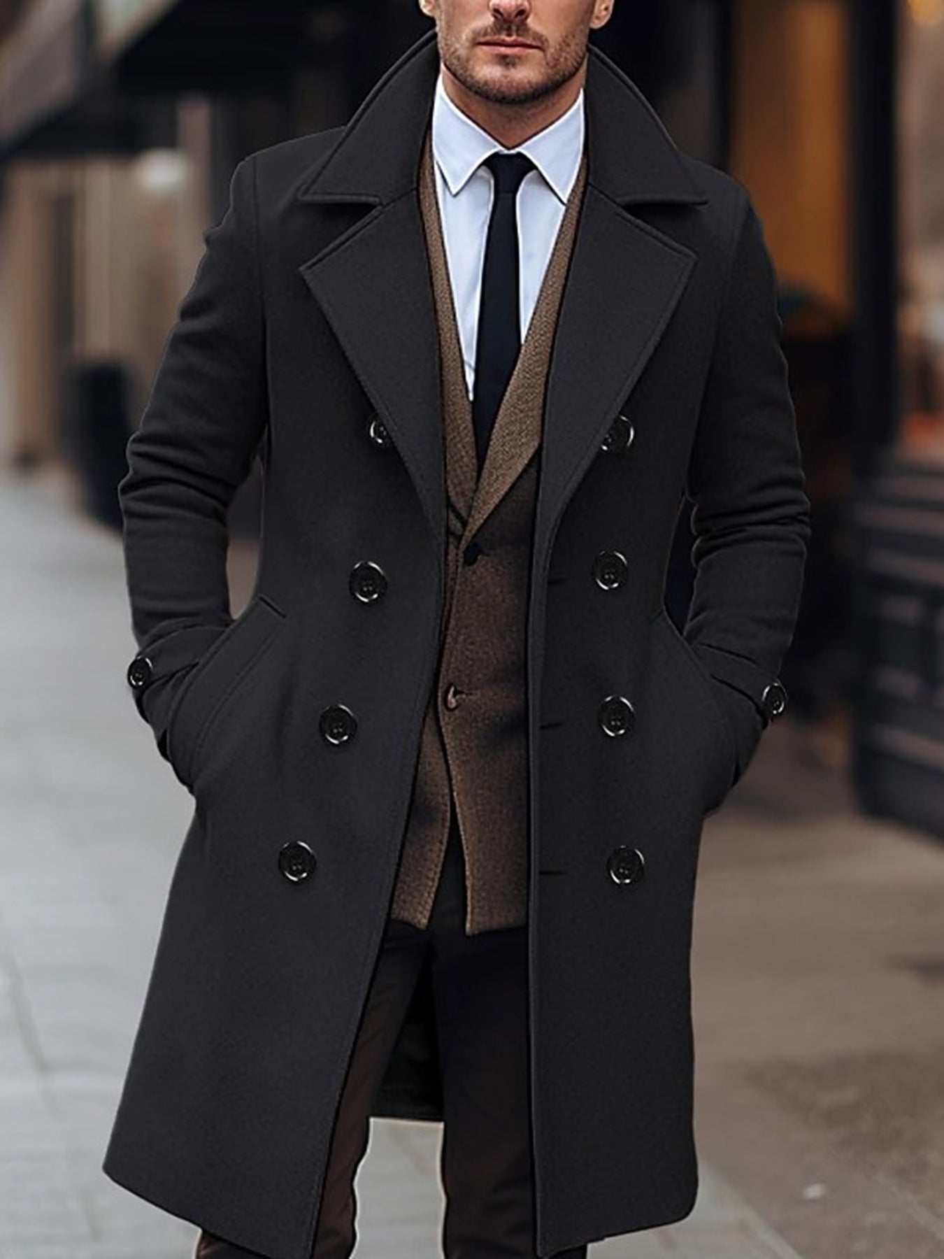 Herren Wollmantel Klassisch Winterwarm Elegant