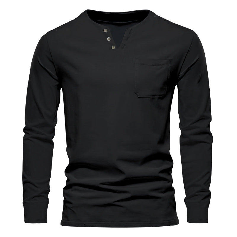 Herren Langarmshirt Mit Brusttasche Modern Knopfdesign