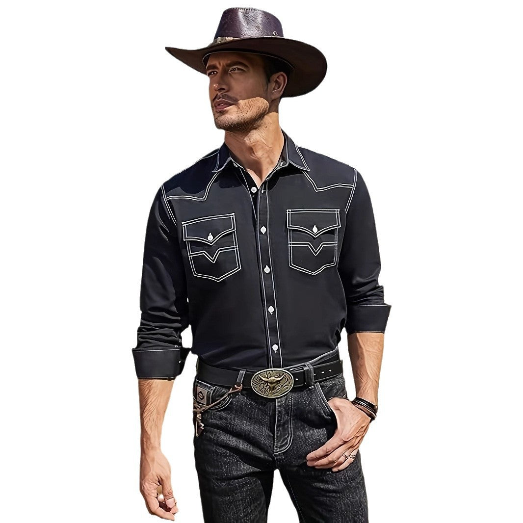 Herren Westernhemd Modern mit Kontrastnähten und Brusttasche