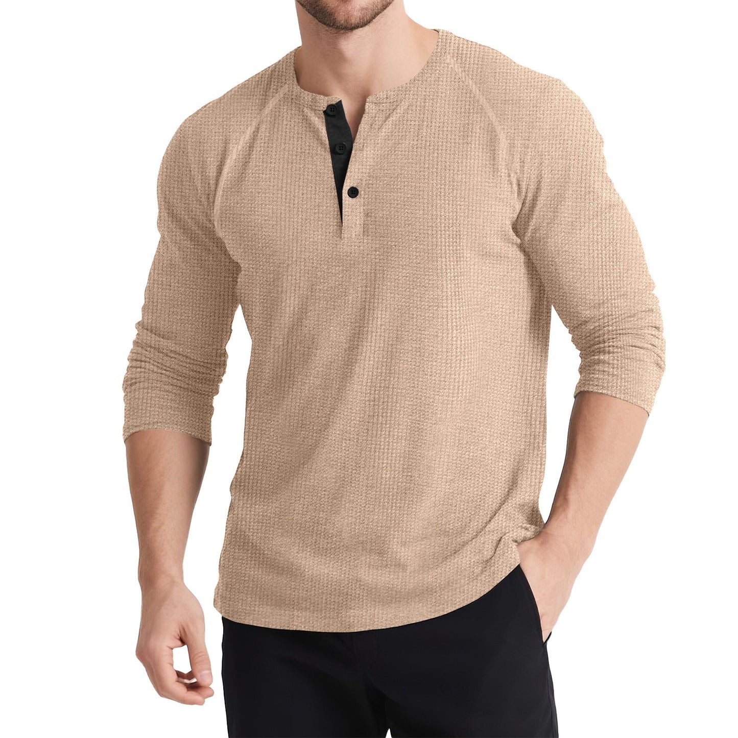 Herren Langarmshirt Knopfleiste Strukturiert Modern Berlin