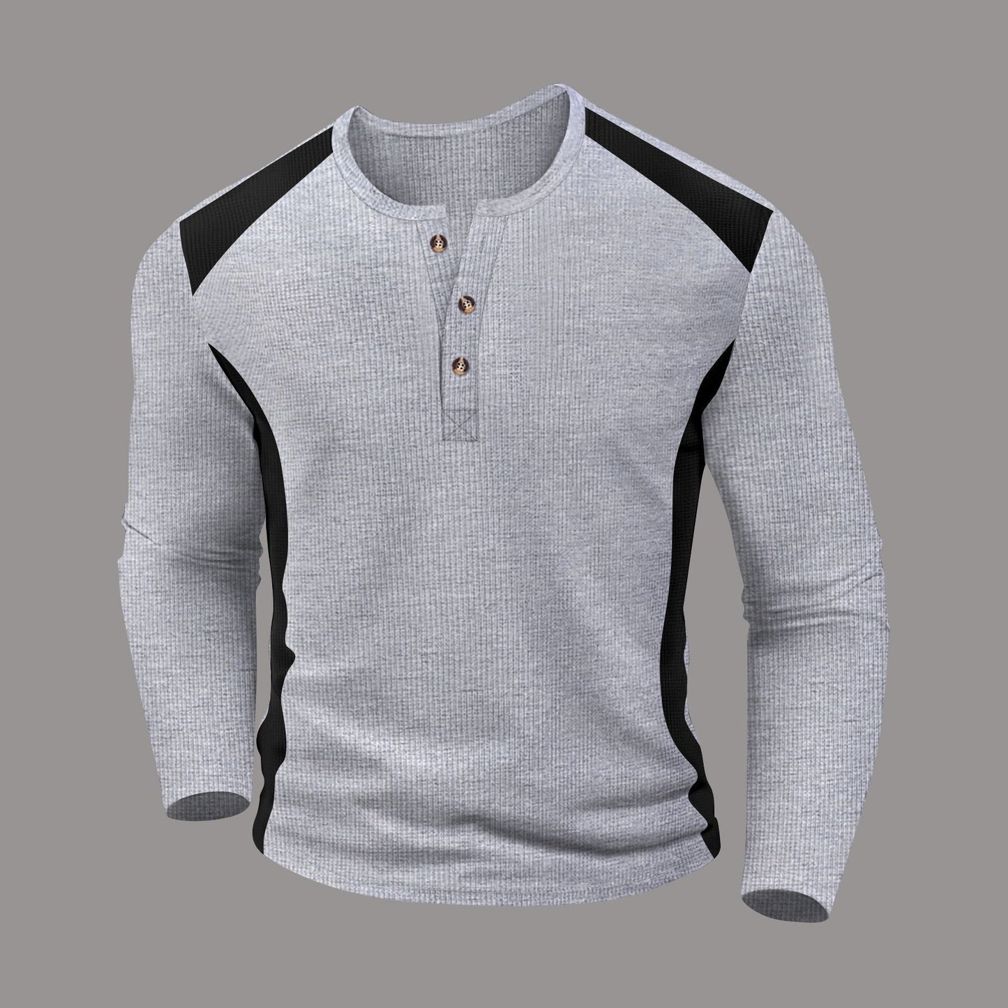 Herren Langarmhemd Henley Ausschnitt Modern