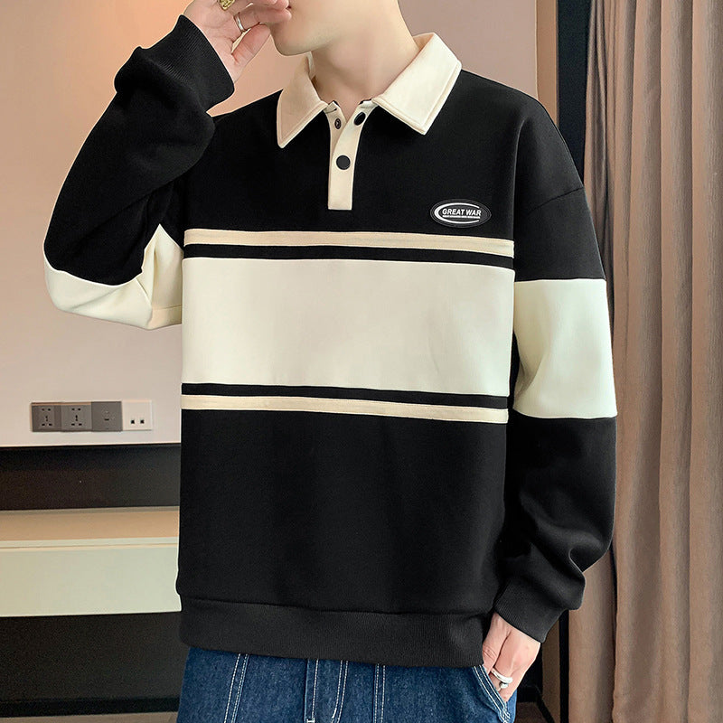 Herren Sweatshirt Modern mit Polokragen und Streifen - BerlinGlamour