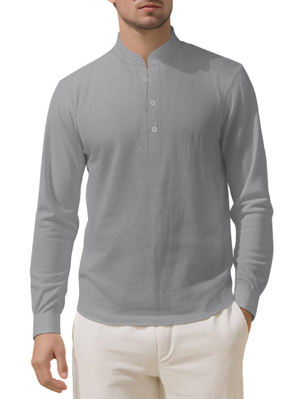 Herren Langarmhemd Elegantes Mit Stehkragen Knöpfe Modern