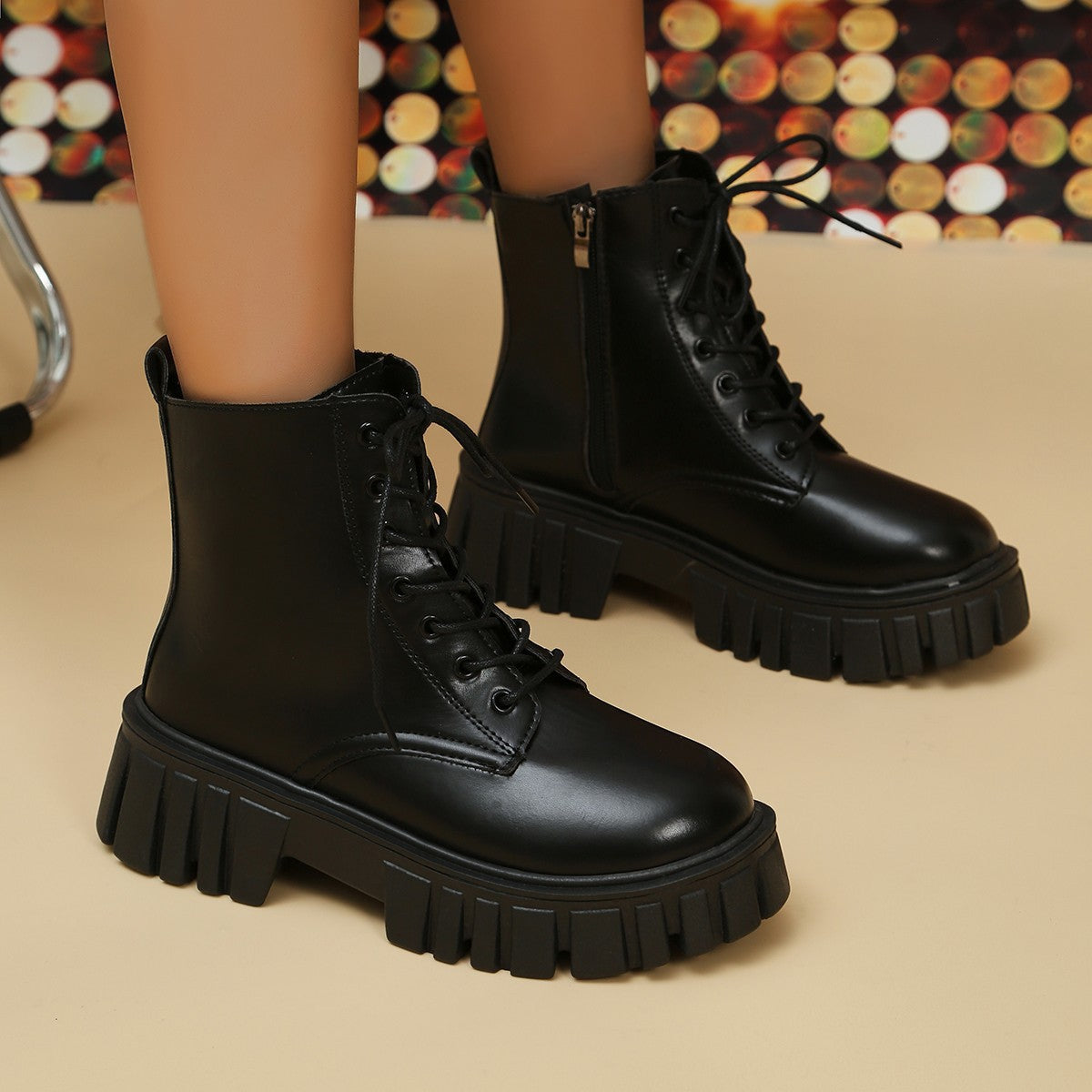 Damen Stiefel Chunky Boots Robust Reißverschluss Winter