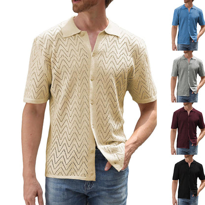 Herren Strickhemd Kurzarm Leicht mit Wellenmuster - BerlinGlamour