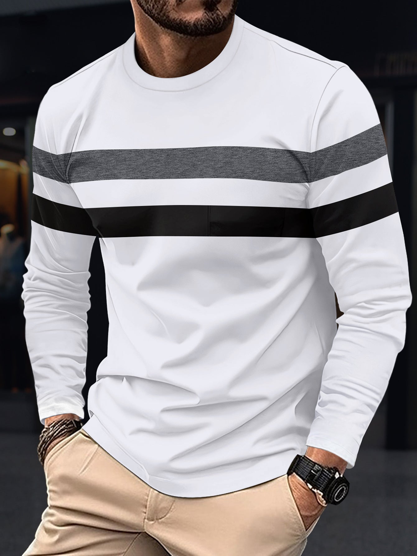 Herren Langarmshirt Sportlich Streifen Modern