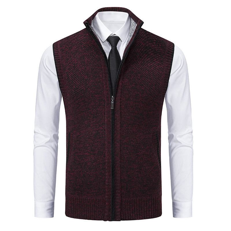 Herren Strickweste Elegant Hochkragen Reißverschluss Taschen