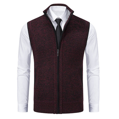 Herren Strickweste Elegant Hochkragen Reißverschluss Taschen