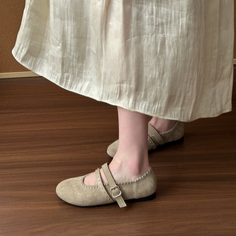 Elegante Damen Ballerinas Weich Wildleder Schnalle