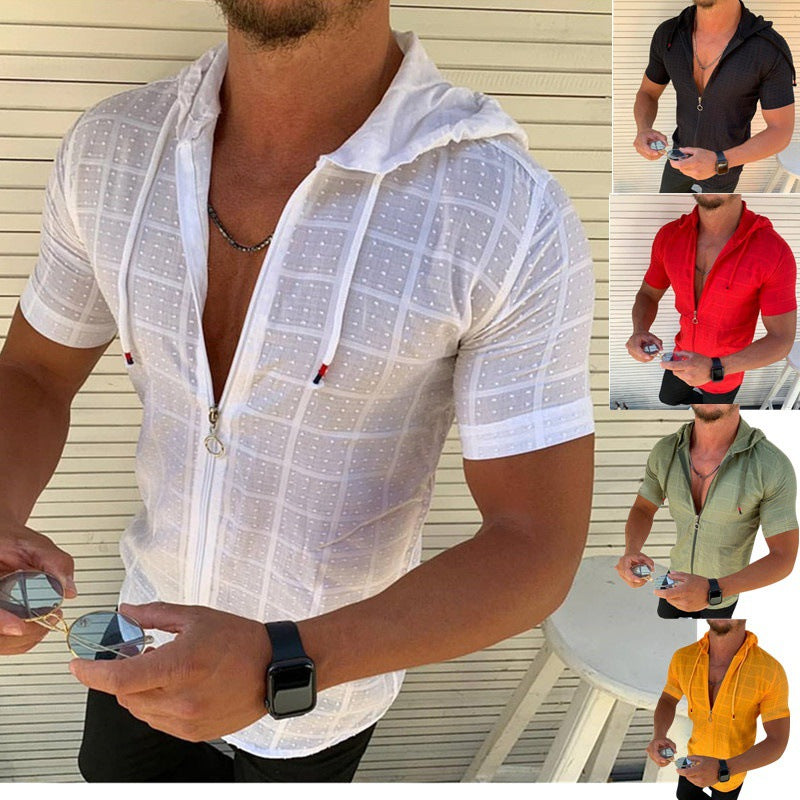 Herren Kapuzen-Shirt Modern Kurzarm Sportlich - BerlinGlamour