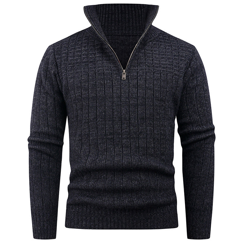 Herren Strickpullover Modern mit Reißverschluss und Rippenoptik