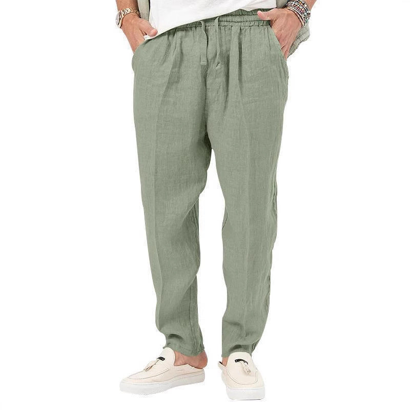Herren Sommerhose Leinen Bequem Elastisch Mit Taschen