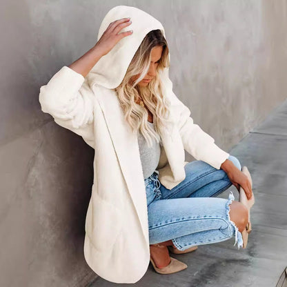 Damen Kapuzenjacke Warm Flauschig mit Taschen