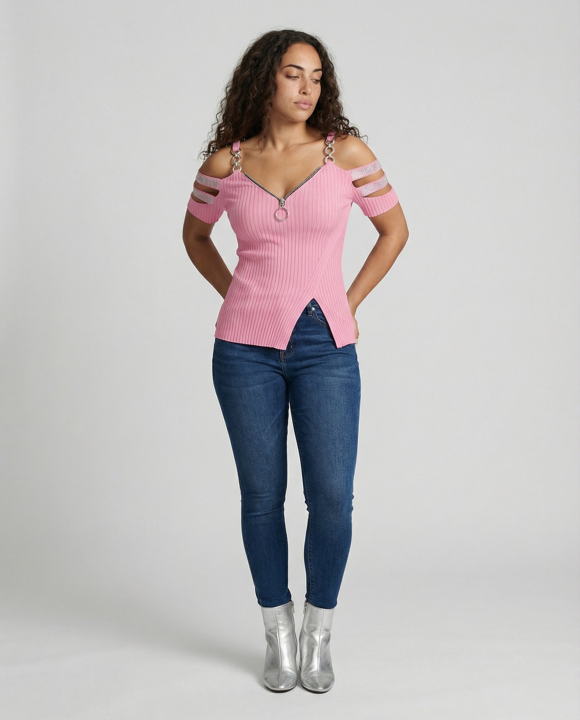 Damen Oberteil V-Ausschnitt Elegant Dekorativ - BerlinGlamour