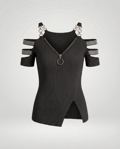 Damen Oberteil V-Ausschnitt Elegant Dekorativ