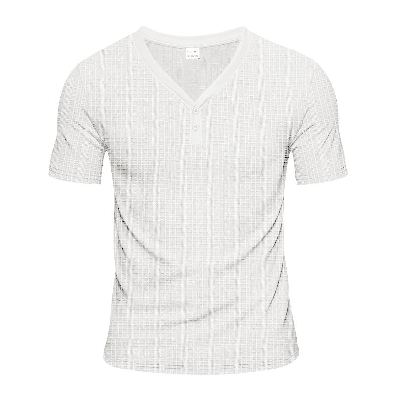 Herren Henley-Shirt Kurzarm Strukturiert Knöpfe Modern