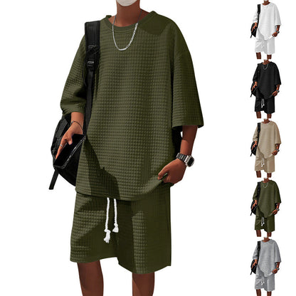 Herren Zweiteiler Set Lässig mit Struktur Oberteil Shorts