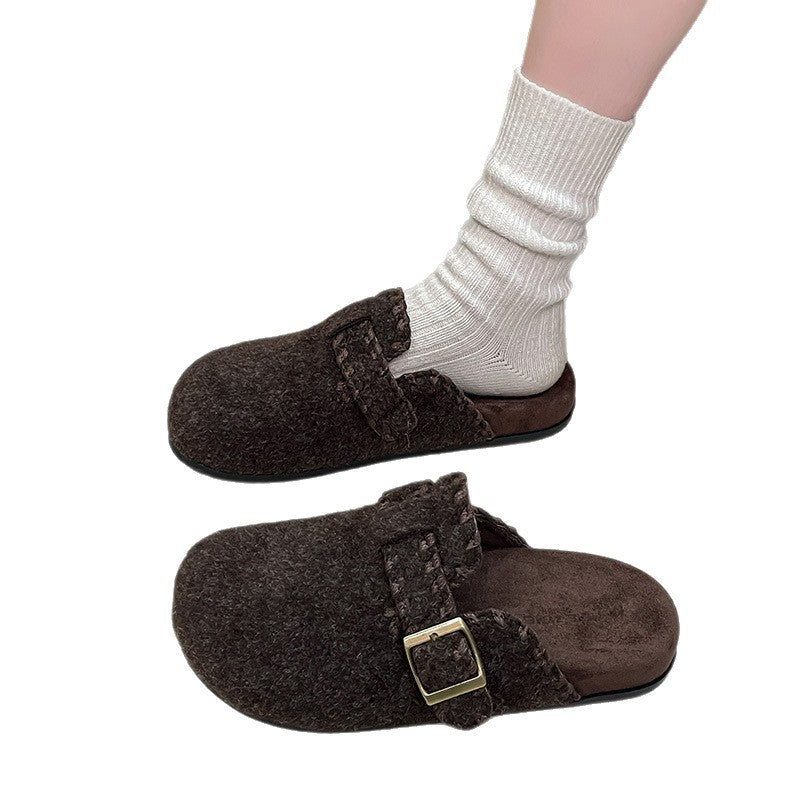 Damen Filz-Clogs Schnalle Warm Kuschelig