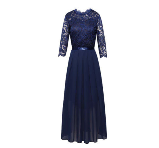 Elegantes Maxikleid Damen Langärmlig Spitze Chiffon Abendkleid