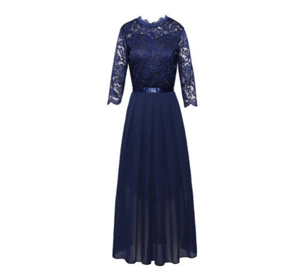 Elegantes Maxikleid Damen Langärmlig Spitze Chiffon Abendkleid
