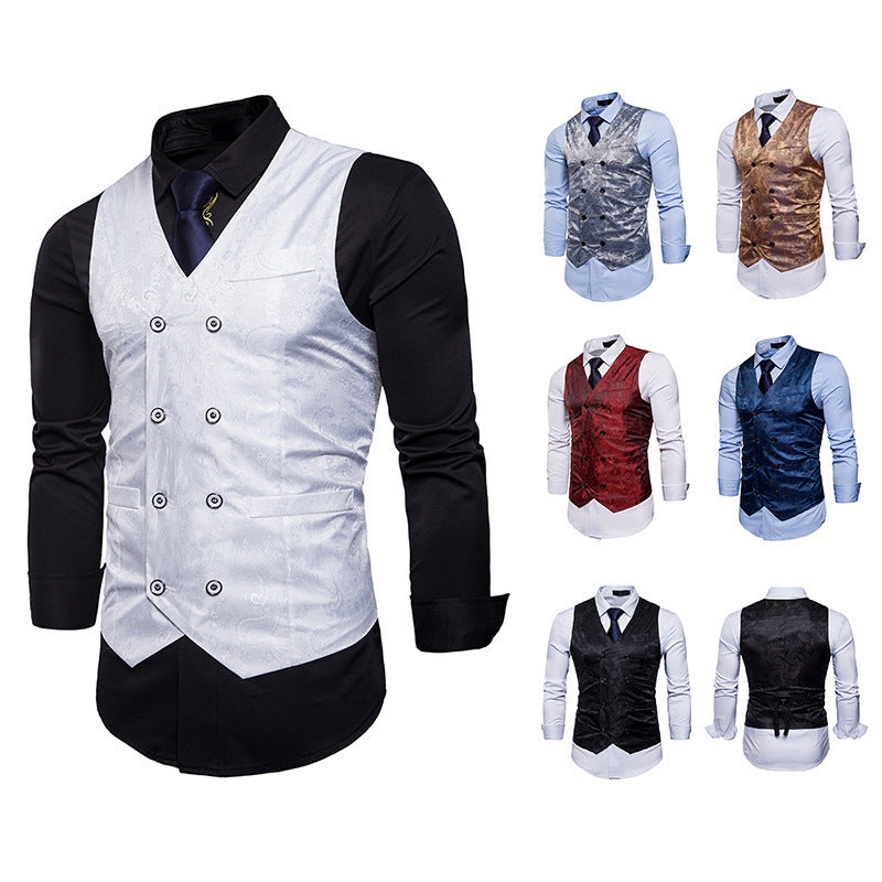 Herren Weste Elegant Jacquard Doppelt Knöpfe Slim Fit