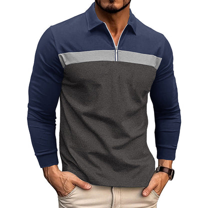 Herren Langarmshirt Modern mit Stehkragen und Kontrastnähten