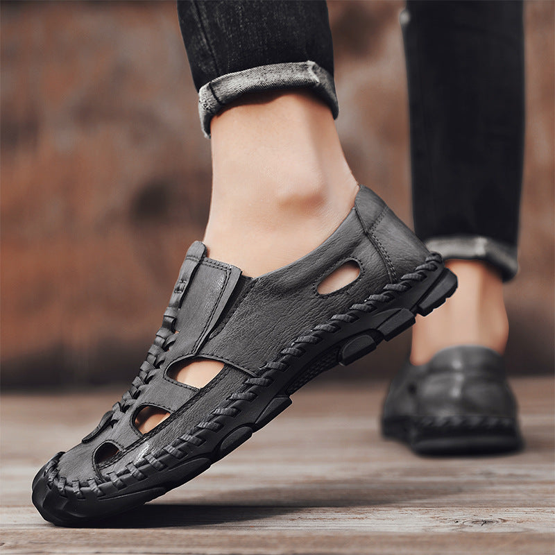 Herren Sandalen Leder Offen mit Riemen Sommer