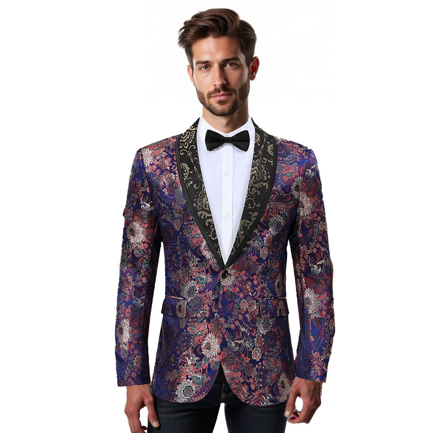 Eleganter Herren Blazer Samt Floral Muster Modern