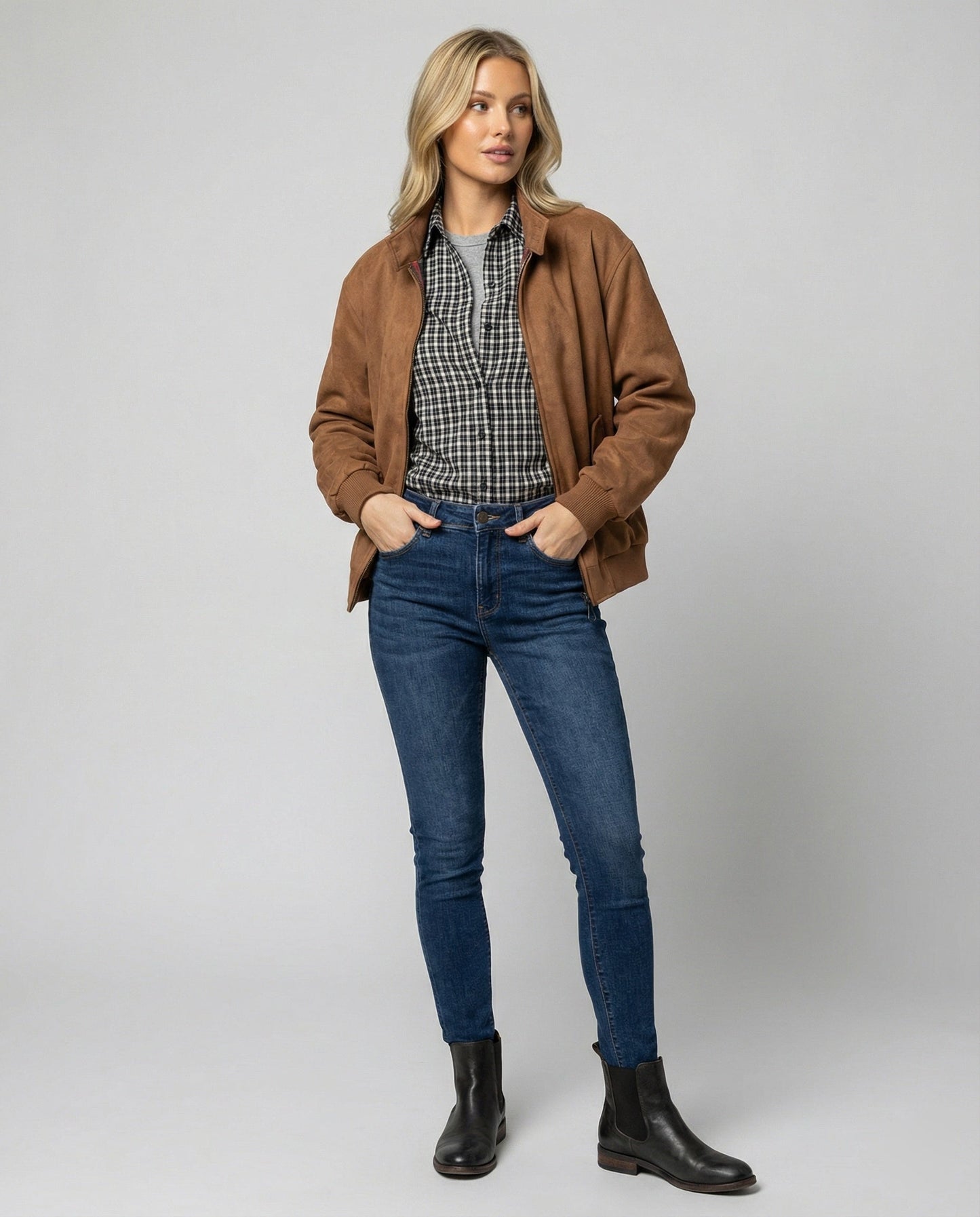 Damenjacke Braun Wildlederoptik Locker Herbst