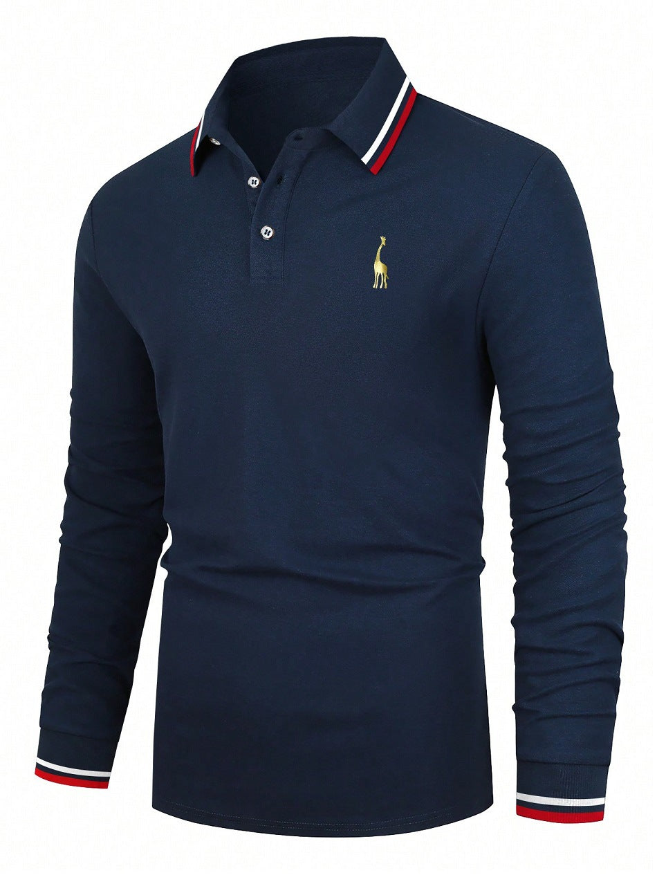 Herren Poloshirt Langarm Sportlich Kontrastbündchen Modern