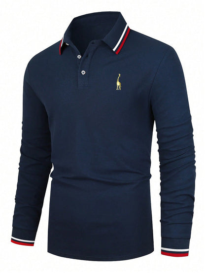 Herren Poloshirt Langarm Sportlich Kontrastbündchen Modern