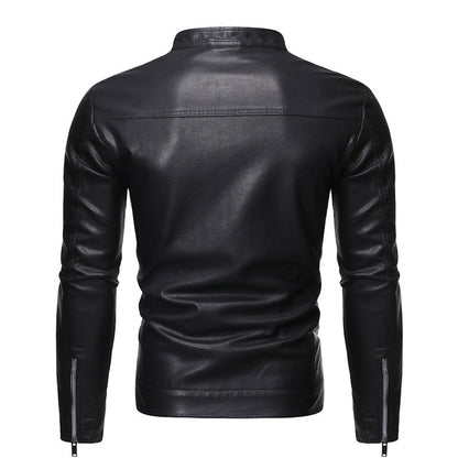Lederjacke Herren Stehkragen Modern Schwarz Ledermantel