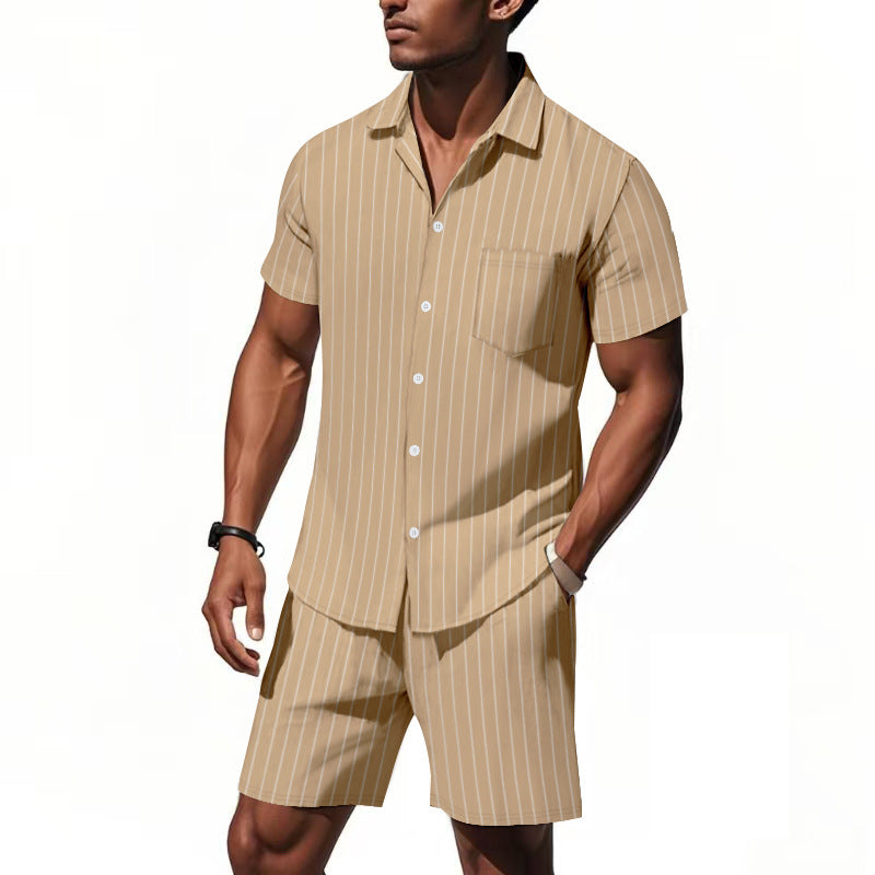 Herren Pyjama Set Kurzarm Streifen Komfort Fit