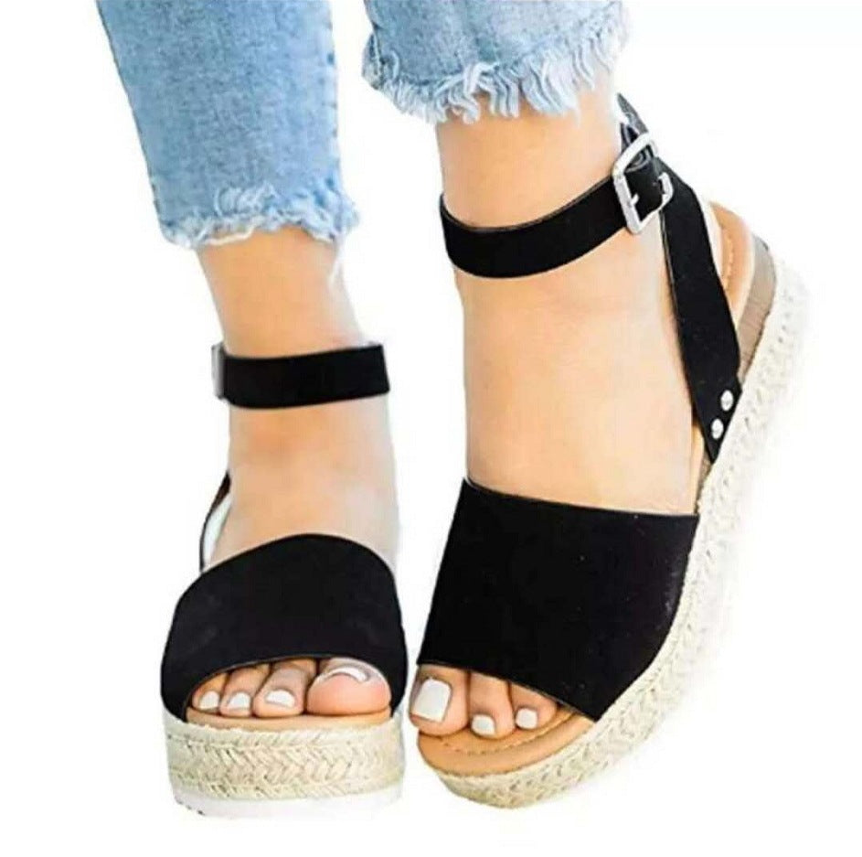 Damen Sandaletten Plateau Keilabsatz Knöchelriemen Schuhe