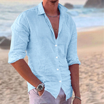 Leinen Hemd Herren Leicht Sommer Oben Knopf Modern