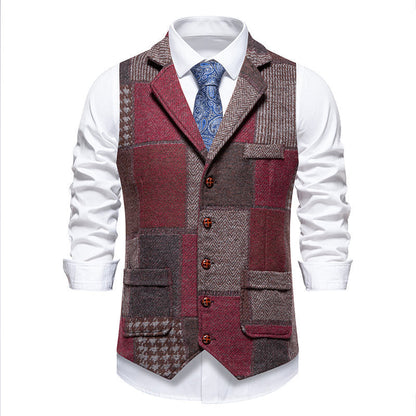 Herren Anzugweste Modern Patchwork Design Mit Taschen
