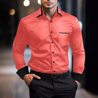 Herren Langarmhemd Modern mit Kontrastdetails Schwarz